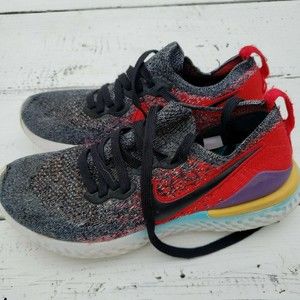 NIKE Girls Epic React Flyknit 2 Black Multi Color Running Shoes Boys Girls Sz 5Y